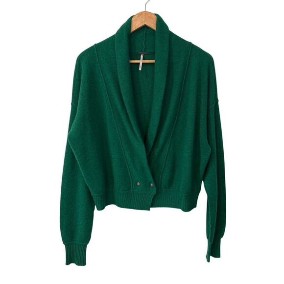 Free People James Cashmere Green Cardigan Sweater Size Large in Ultra Marine - Picture 1 of 13